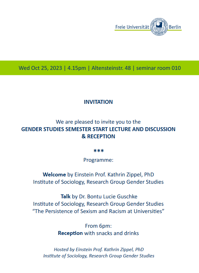Invitation Talk Bontu Guschke Wed Oct 25, 2023 | 4.15pm | Altensteinstr. 48 | seminar room 010